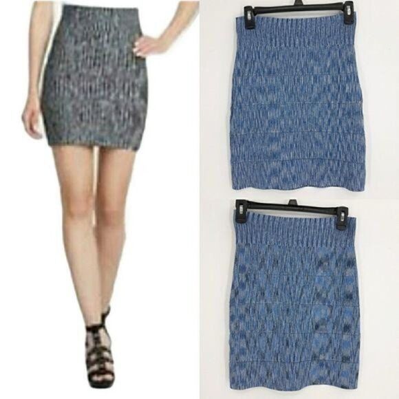 BCBGMaxAzria Skirt Knit Stretch Space Dye Bandage Rib Mini Bodycon Blue Sz M - Picture 2 of 12